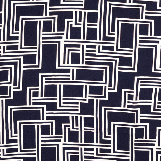 viscose woven fabric geometric navy